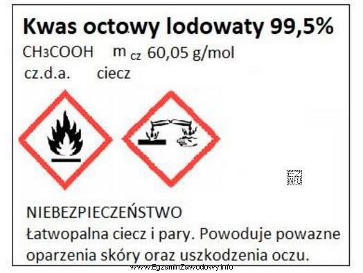 Na ilustracji przedstawiono fragment etykiety odczynnika chemicznego o czystości