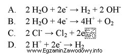 Podczas elektrolizy wodnego roztworu kwasu solnego na katodzie zachodzi reakcja 