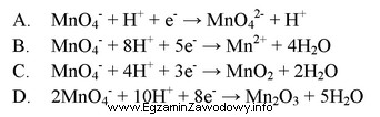 Prawidłowy przebieg reakcji redukcji jonu MnO<sub>4</sub><sup>