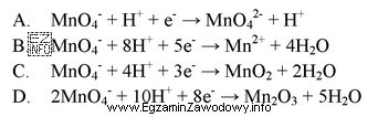 Prawidłowy przebieg reakcji redukcji jonu MnO<sub>4</sub><sup>