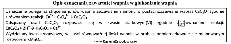 Z opisu wynika, że do oznaczenia wapnia w glukonianie wapnia 