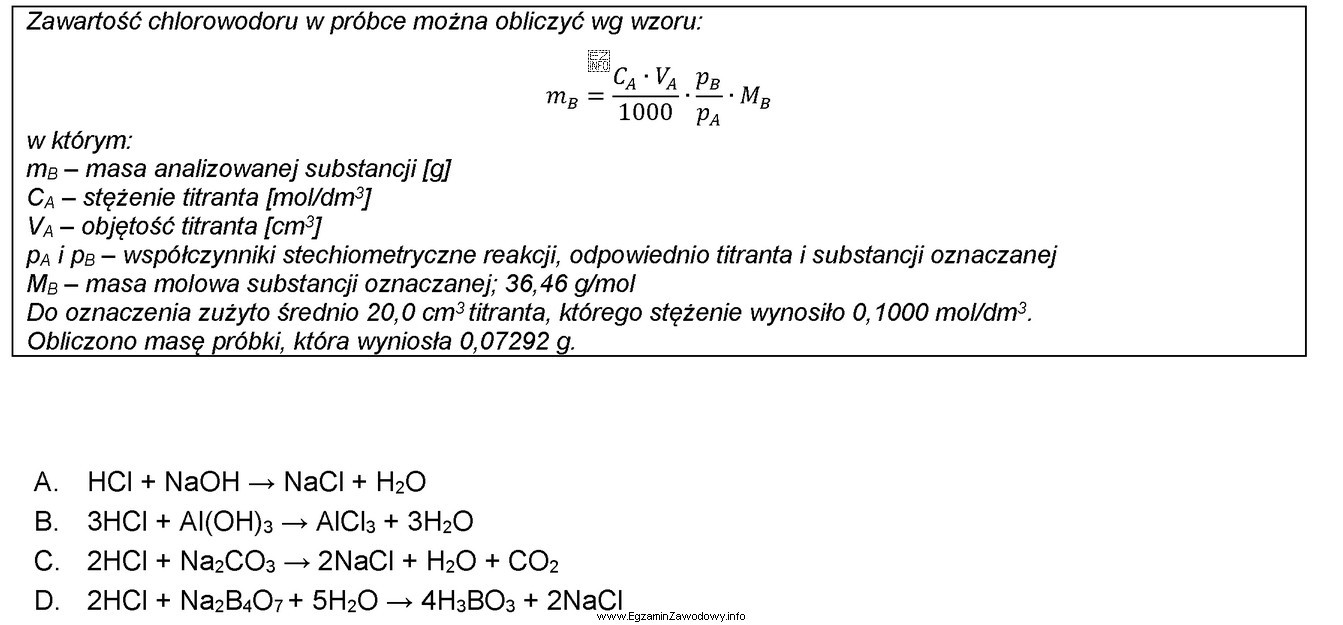 Na podstawie zamieszczonych informacji określ, która reakcja chemiczna 