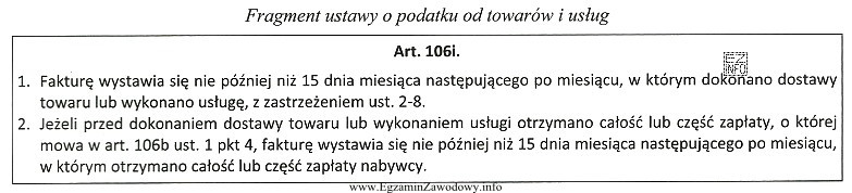 Podatnik podatku VAT dokonał dostawy towarów dla odbiorcy w 