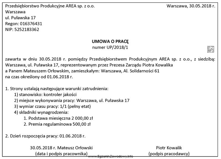 Którą informację spośród wymienionych należy dopisać 