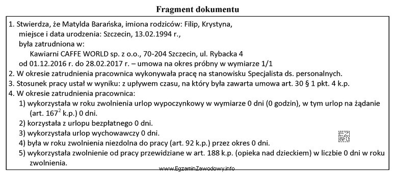 Na podstawie zamieszczonego fragmentu wskaż jaki to dokument.