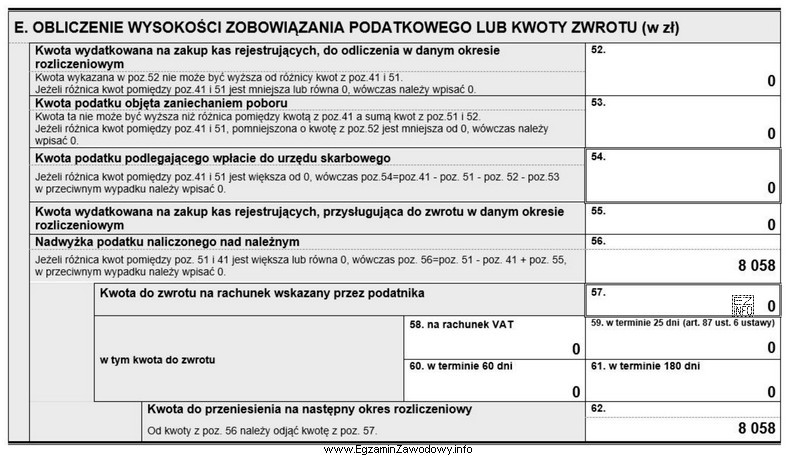 Wykazana w części E deklaracji VAT-7 za maj kwota 8 058,00 