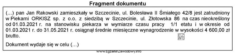 Fragment przedstawionego dokument to