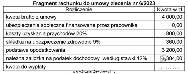 Na podstawie rachunku do umowy zlecenia nr 6/2023, ustal kwotę, któ