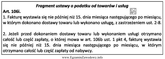 Podatnik VAT wykonał usługę dla odbiorcy w dniu 14.09.2016 r. 