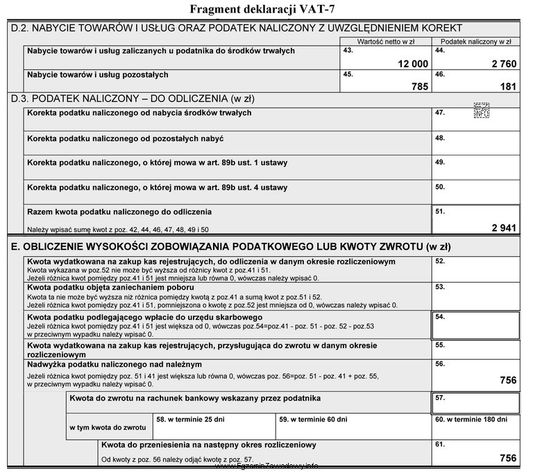 Na podstawie fragmentu deklaracji VAT-7 ustal kwotę podatku od towaró
