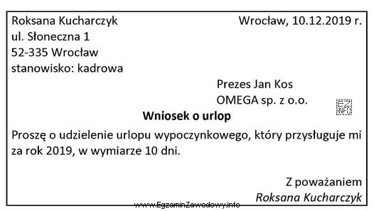 Którego elementu brakuje w przedstawionym wniosku o urlop wypoczynkowy?