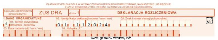 Z fragmentu deklaracji rozliczeniowej ZUS DRA wynika, że dokumenty rozliczeniowe 