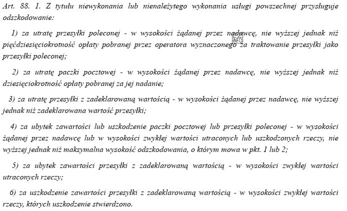 Na podstawie fragmentu Ustawy Prawo pocztowe określ, w jakiej 