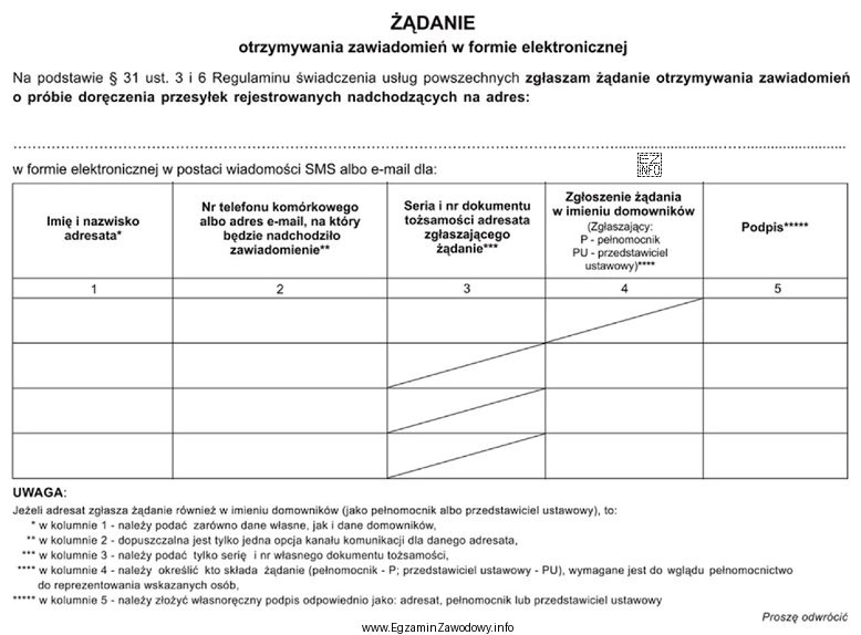 Przedstawiony formularz dotyczy usługi