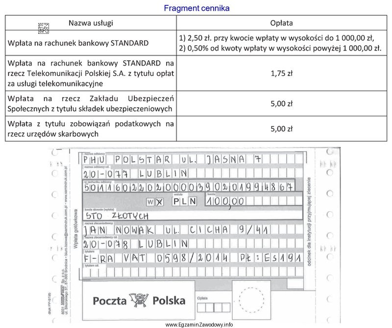 Na podstawie danych zamieszczonych w cenniku wskaż, jaką minimalną kwotą 