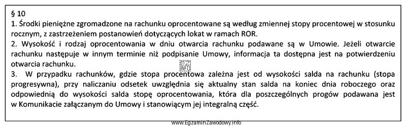 Wysokość oprocentowania środków na rachunku, zgodnie z zamieszczonym fragmentem 