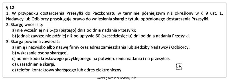 Skarga z tytułu przekroczenia terminu dostarczenia przesyłki do 