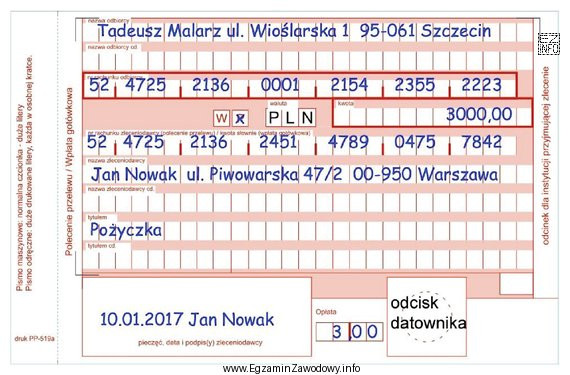 Której formy rozliczenia dotyczy zamieszczony druk?