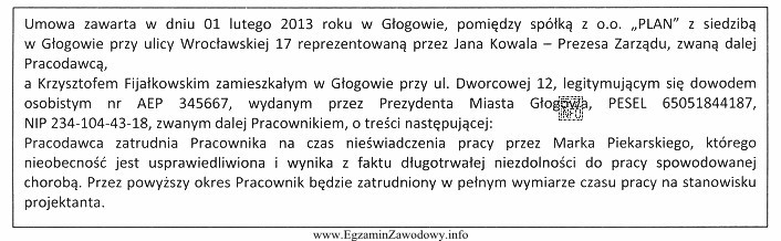 Umowę, której fragment zamieszczono powyżej, Kodeks pracy zalicza 