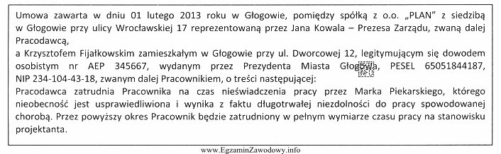 Umowę, której fragment zamieszczono powyżej, Kodeks pracy zalicza 