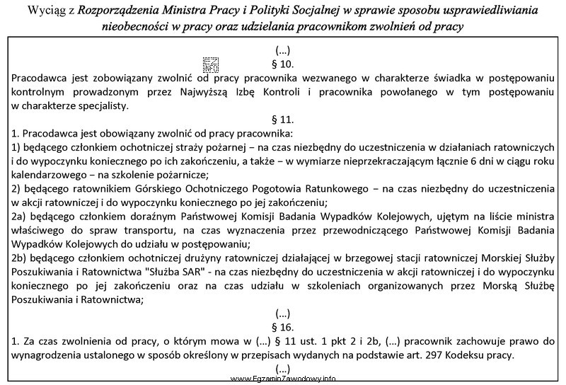 Ustal, któremu pracownikowi zgodnie z przytoczonymi przepisami przysługuje 