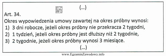 Z zamieszczonego przepisu Kodeksu pracy wynika, że okres wypowiedzenia umowy 