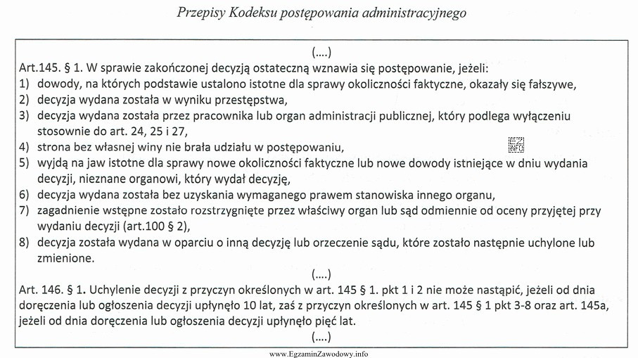 Z której z wymienionych przyczyn uchylenie decyzji w wyniku 