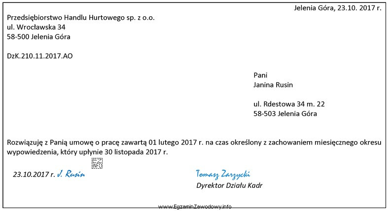 O którą informację należy uzupełnić pismo w 