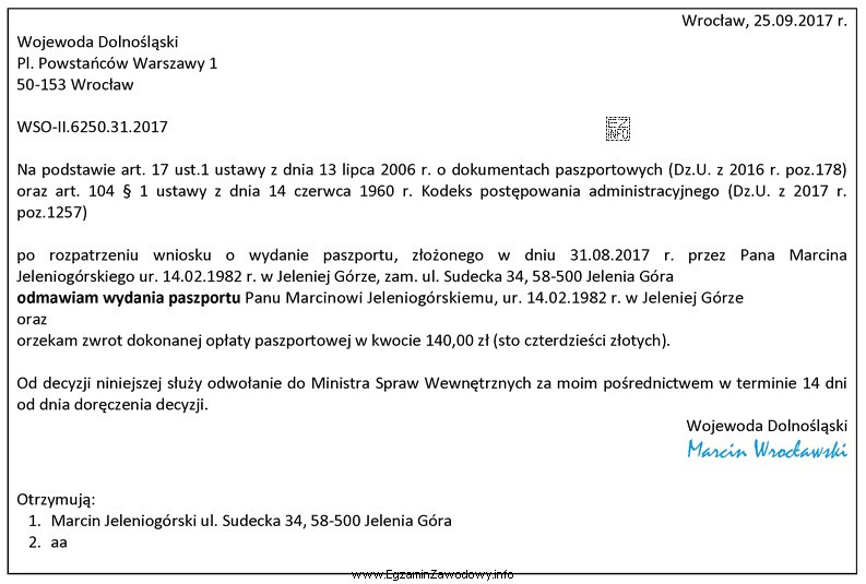 O którą informację należy uzupełnić treść zamieszczonej 