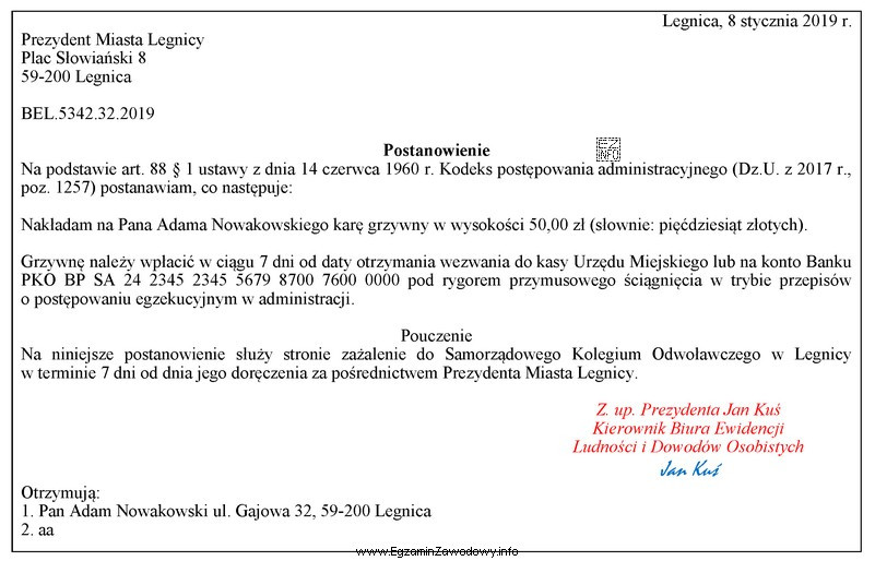 Zamieszczone postanowienie, aby było zgodne z obowiązującymi 