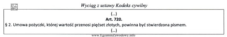 Jan pożyczył od Tomasza osiemset złotych. Umowa nie 