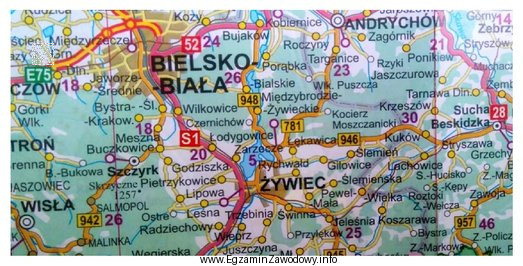 Przestawiona na rysunku droga S1 łącząca Bielsko-Białą z Żywcem 