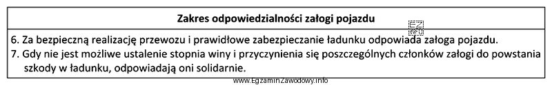 W tabeli przedstawiono fragment zakresu odpowiedzialności załogi pojazdu 