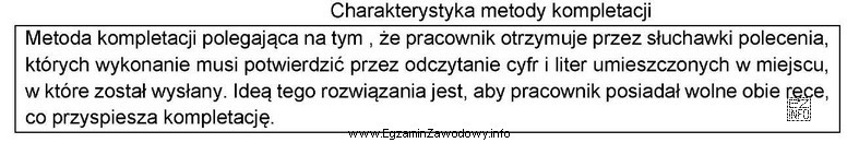 Która metoda kompletacji została opisana w tabeli?