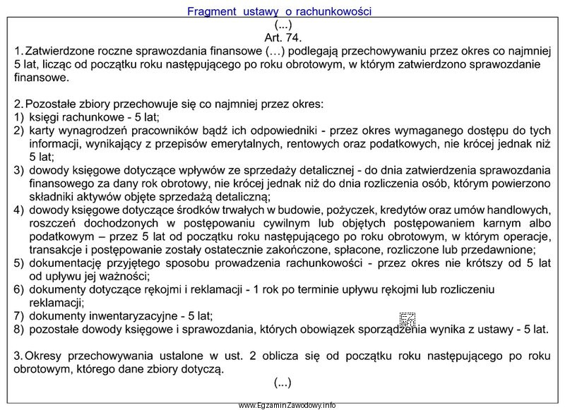 Zgodnie z przytoczonym przepisem ustawy, okresy przechowywania dowodów księ