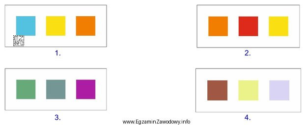 Wskaż ilustrację przedstawiającą wyłącznie barwy z tonacji ciepł