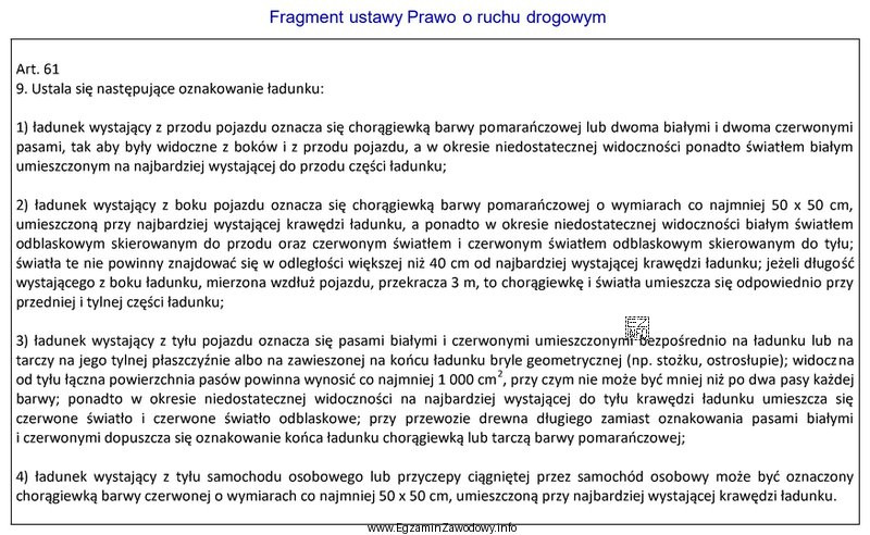 Zgodnie z zamieszczonym fragmentem ustawy Prawo o ruchu drogowym, ładunek 