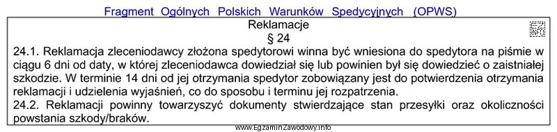 Przedsiębiorstwo MIG zleciło spedytorowi zorganizowanie przewozu ładunku. Przewó