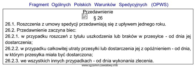Zgodnie z przedstawionym fragmentem OPWS roszczenie wynikające z umowy 