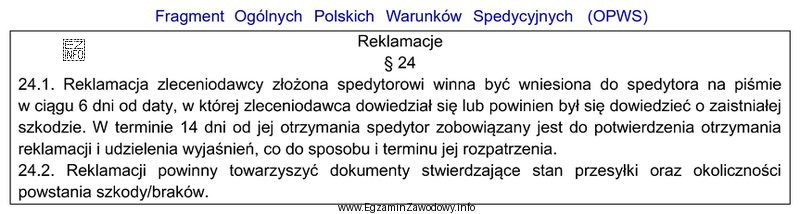 Przedsiębiorstwo MIG zleciło spedytorowi zorganizowanie przewozu ładunku. Przewó