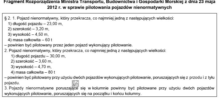 Zgodnie z przedstawionym fragmentem rozporządzenia pojazd nienormatywny o dł