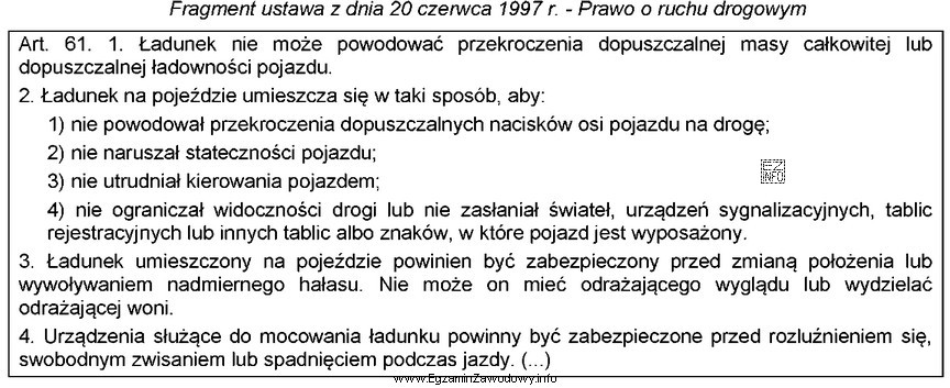 Zgodnie z przedstawionym fragmentem ustawy Prawo o ruchu drogowym ładunek 