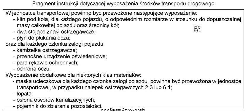 W przedstawionej instrukcji określono niezbędne wyposażenie środkó