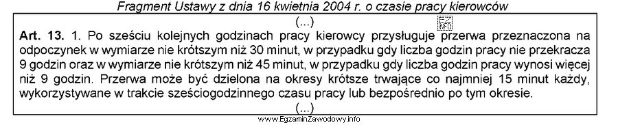 Kierowca w danym dniu wykonywał czynności w następują