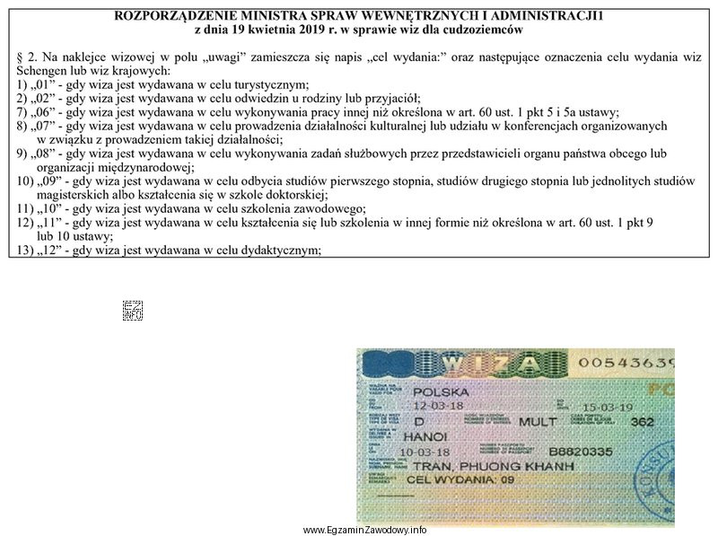 Przedstawiona wiza została wydana osobie, która zamierza w 