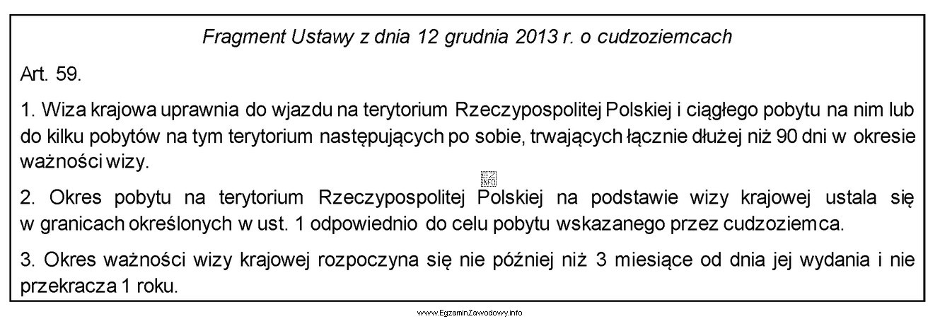 Zgodnie z fragmentem Ustawy z dnia 12 grudnia 2013 r. o cudzoziemcach, 