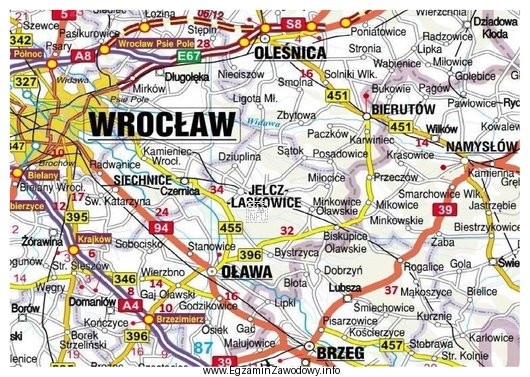 Przestawiona na rysunku droga 451 łącząca Oleśnicę przez Bierutó