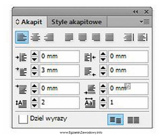 Określ na podstawie ilustracji parametry akapitu przygotowywanej publikacji.