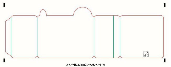 Na pokazanym projekcie wykrojnika opakowania zielona linia wyznacza