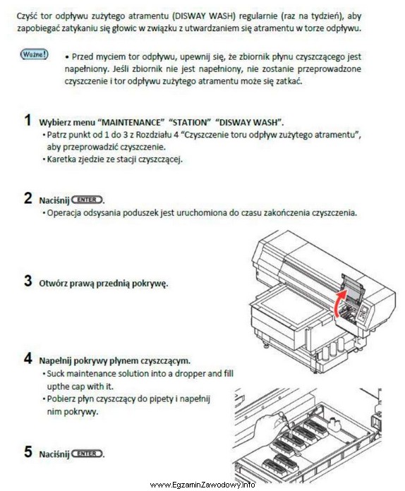 Fragment dokumentu zamieszczony na ilustracji informuje użytkownika maszyny drukują